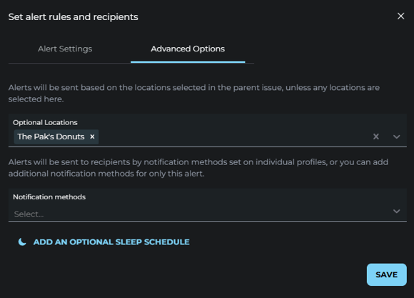 Alerts Advance Options - New