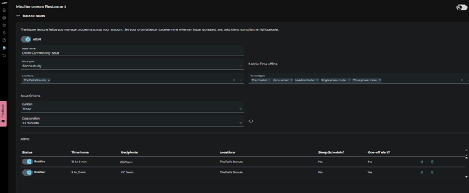 Issue Config & Alert Screen