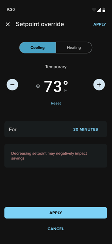 Override - Cooling - Decrease APP store