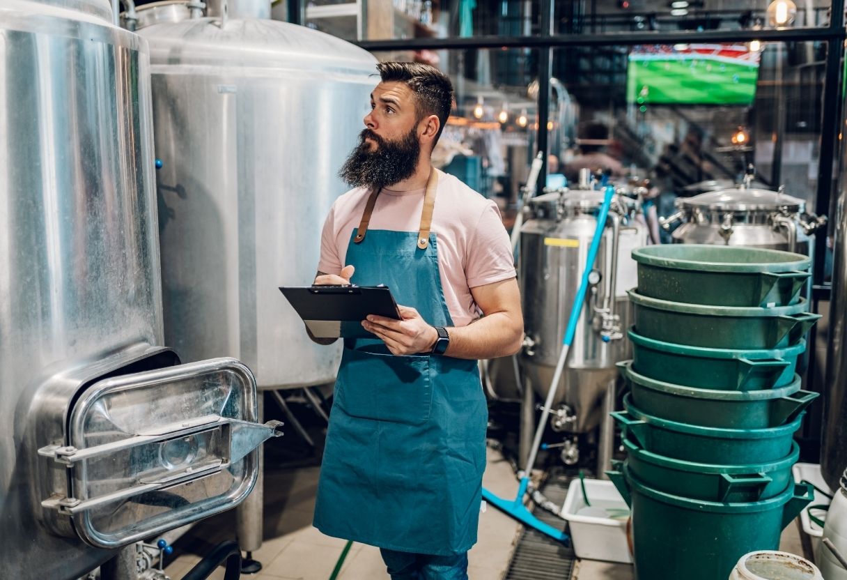 Staff observing fermentation in brewery
