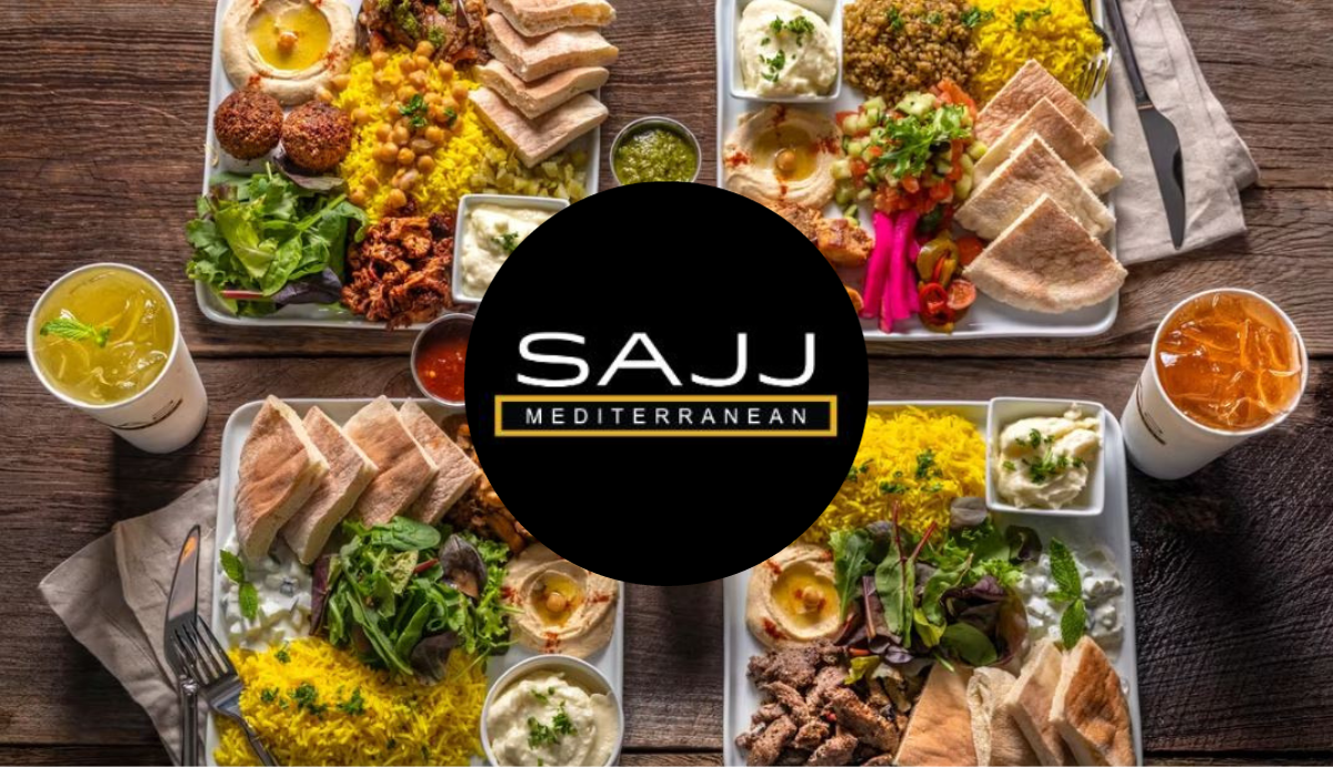 Mediterannean cuisine with SAJJ Mediterranean logo